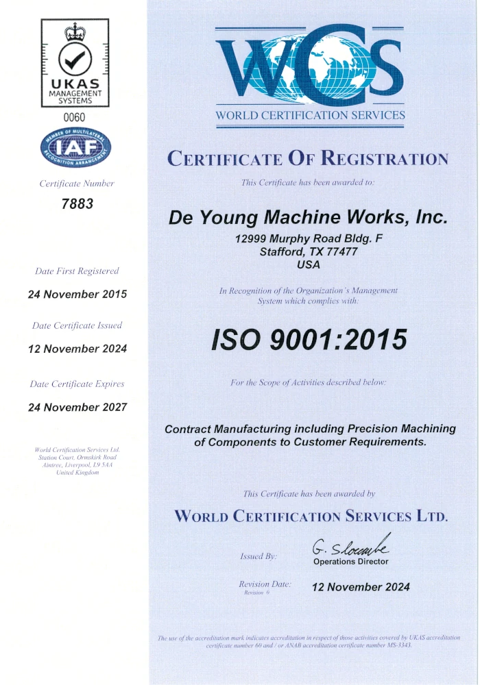 Deyoung Machine Works ISO 9001